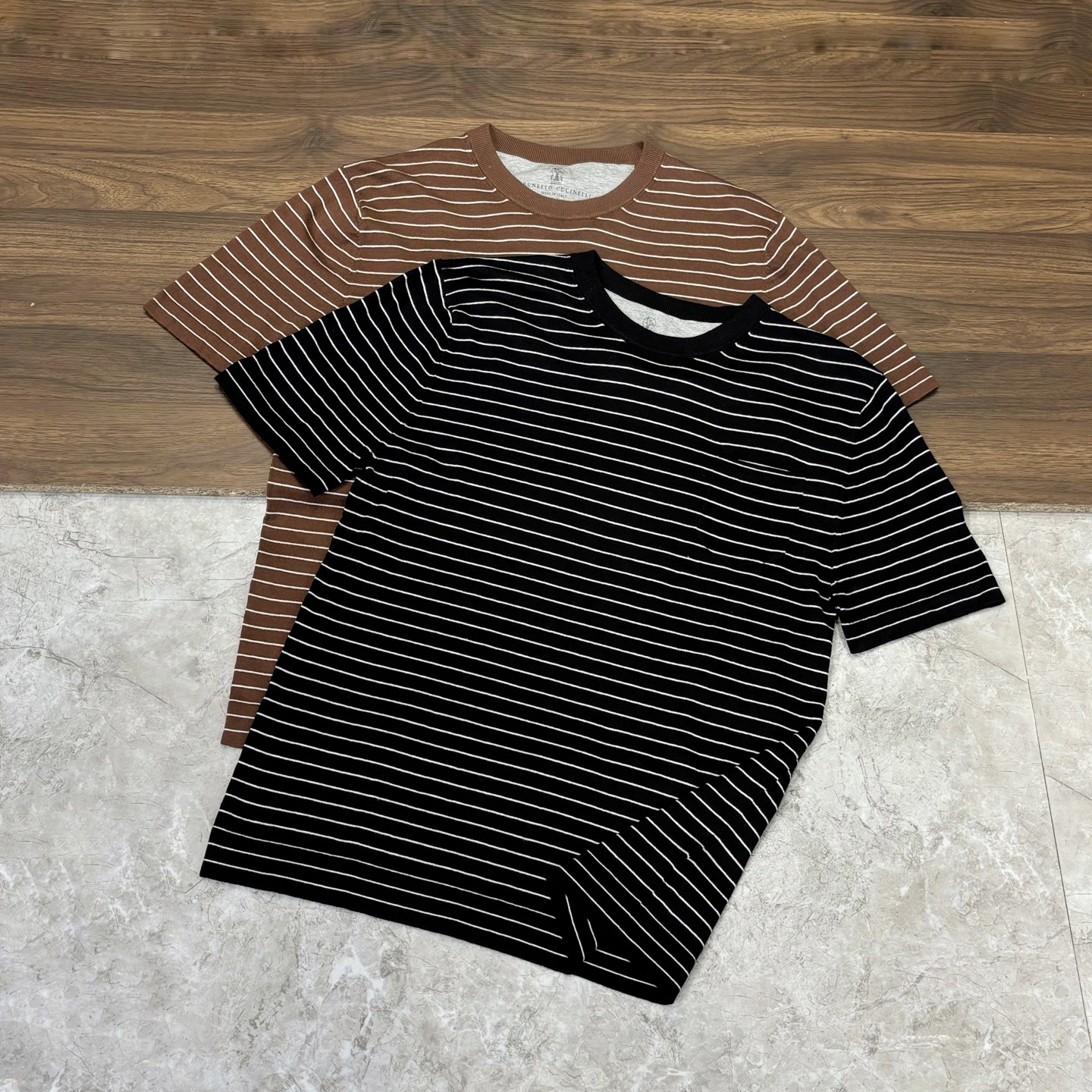 New#🟥Brunello cucinelli 意大利BC 秋季新款经典男士撞色条纹圆领短袖衫。经典条纹