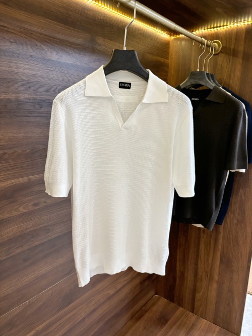 Zegna Cotton-Linen Blend Polo Shirt - Unique Collar Design, Breathable Fabric 1 Zegna Cotton-Linen Blend Polo Shirt - Unique Collar Design, Breathable Fabric
