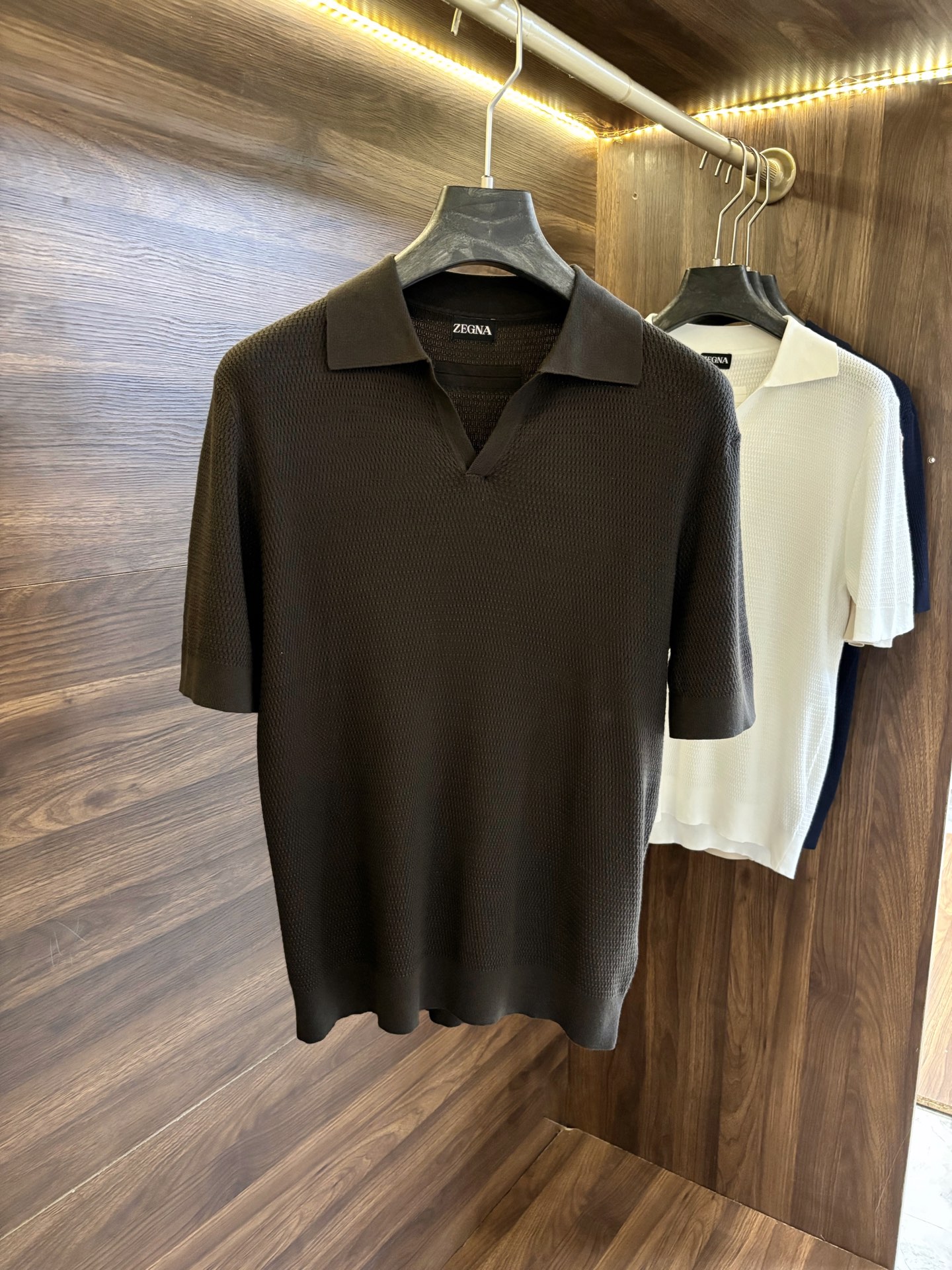 Zegna Polo Shirt, Cotton Linen Blend, Short Sleeve, Striped Texture