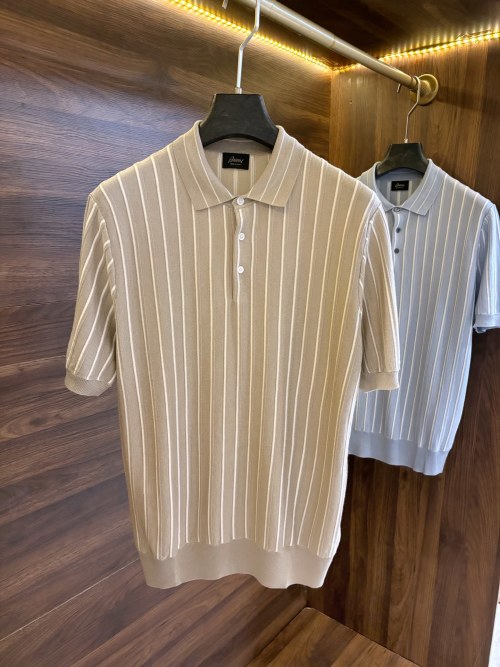 Brioni Striped Knit Polo Shirt - Italian Luxury, Silk Blend, Short Sleeve 1 Brioni Striped Knit Polo Shirt - Italian Luxury, Silk Blend, Short Sleeve