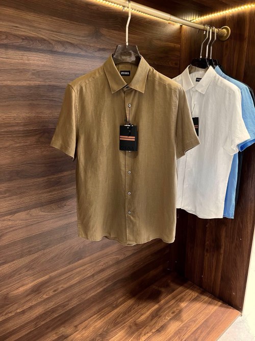Zegna Linen Short Sleeve Shirt - Classic Fit & Breathable Fabric