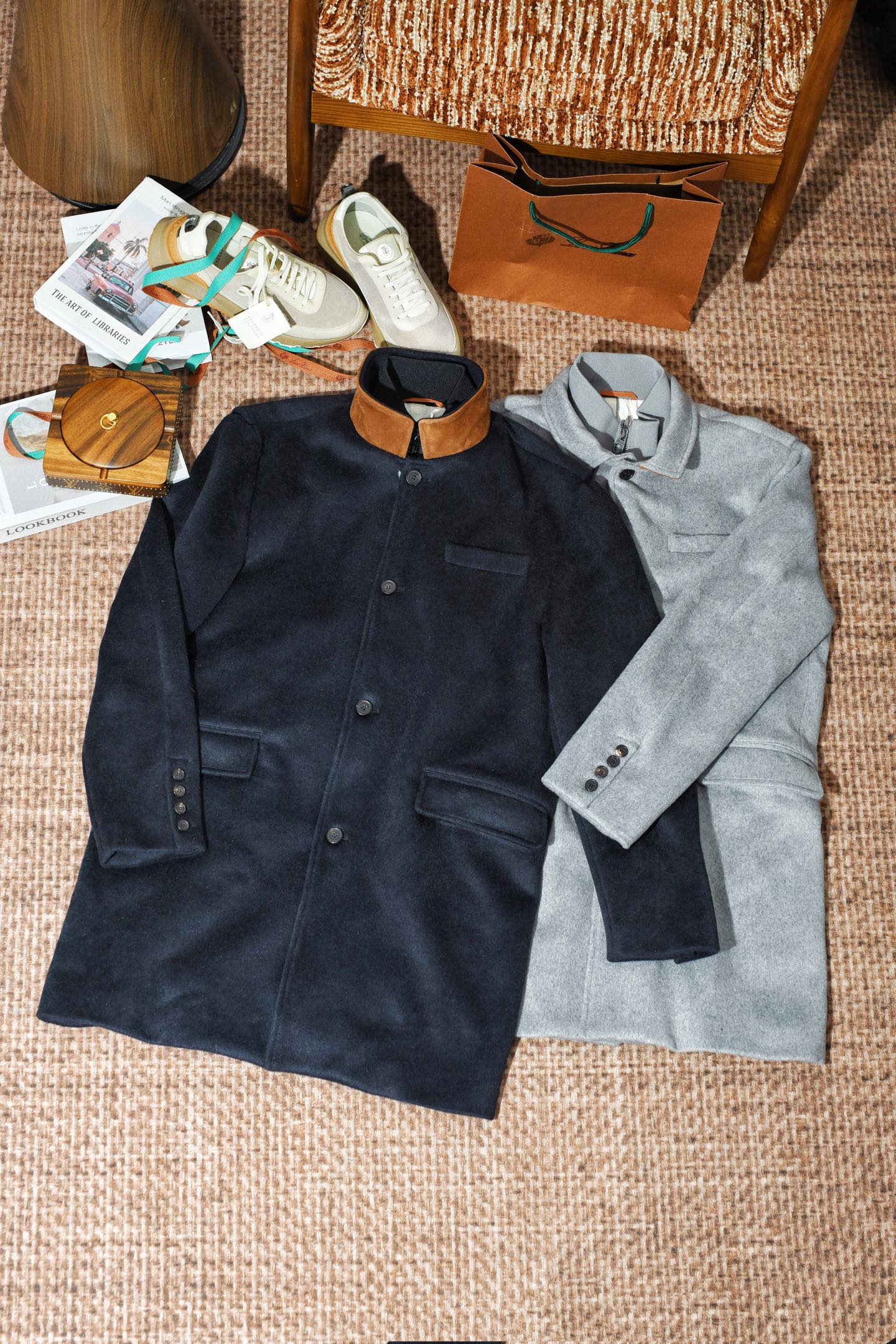 lP🆕双层假两件羊绒夹克外套平铺测量1-3CM误差48码:肩宽47.6胸围109衣长87袖子6350码: