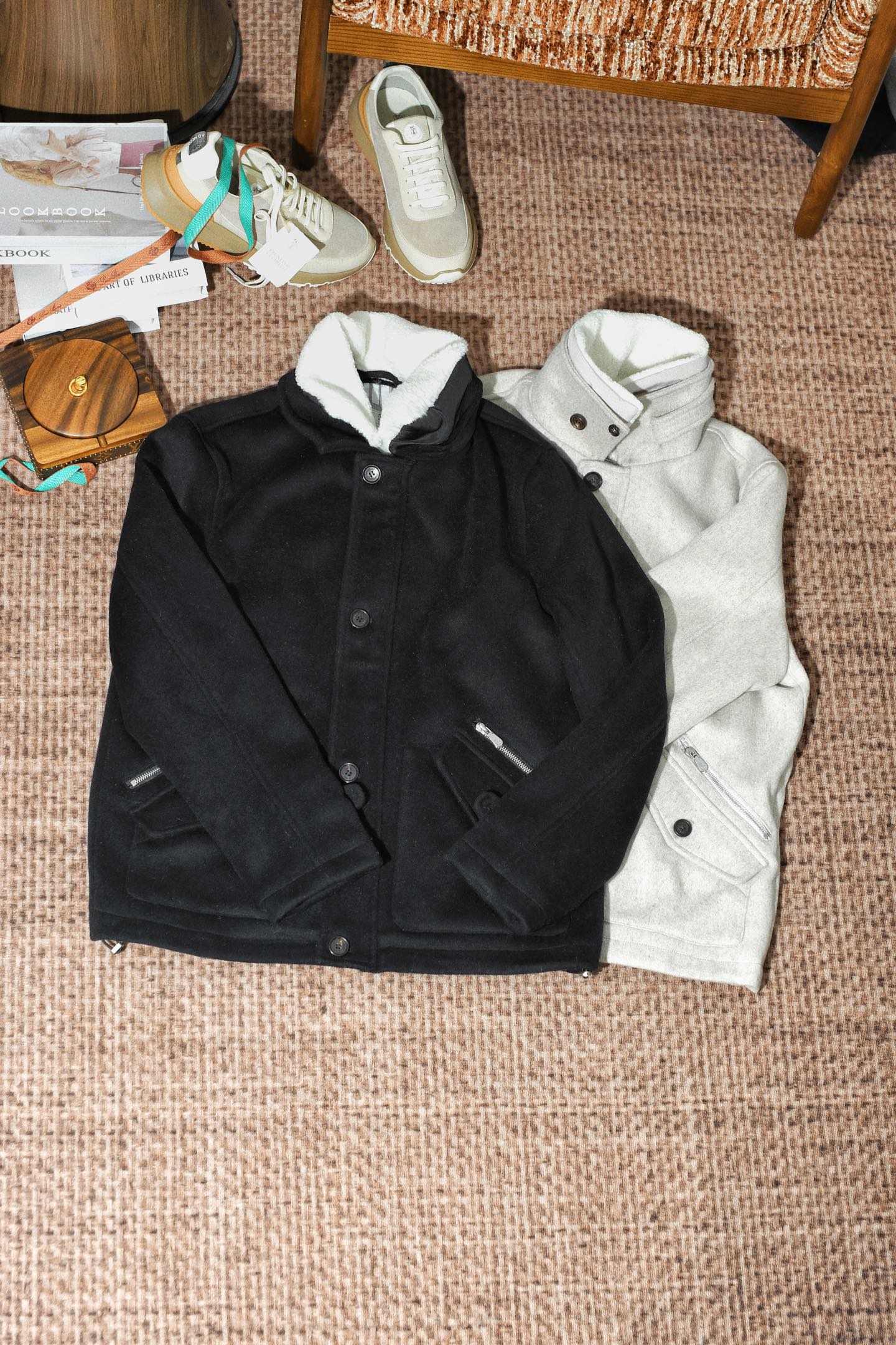 BC水貂毛领夹克外套平铺测量1-3CM误差48码:肩宽46.6胸围109衣长66.6袖子6250码:肩宽