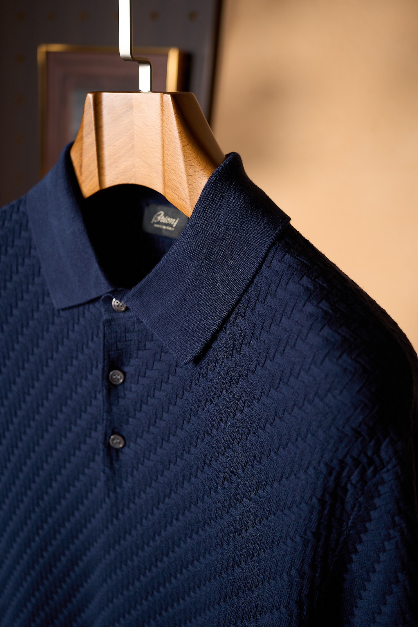 New#🟥Brioni 布里奥尼男士立体提花编织工艺三粒扣设计精选纱线含桑蚕丝翻领短袖针织POLO衫，翻