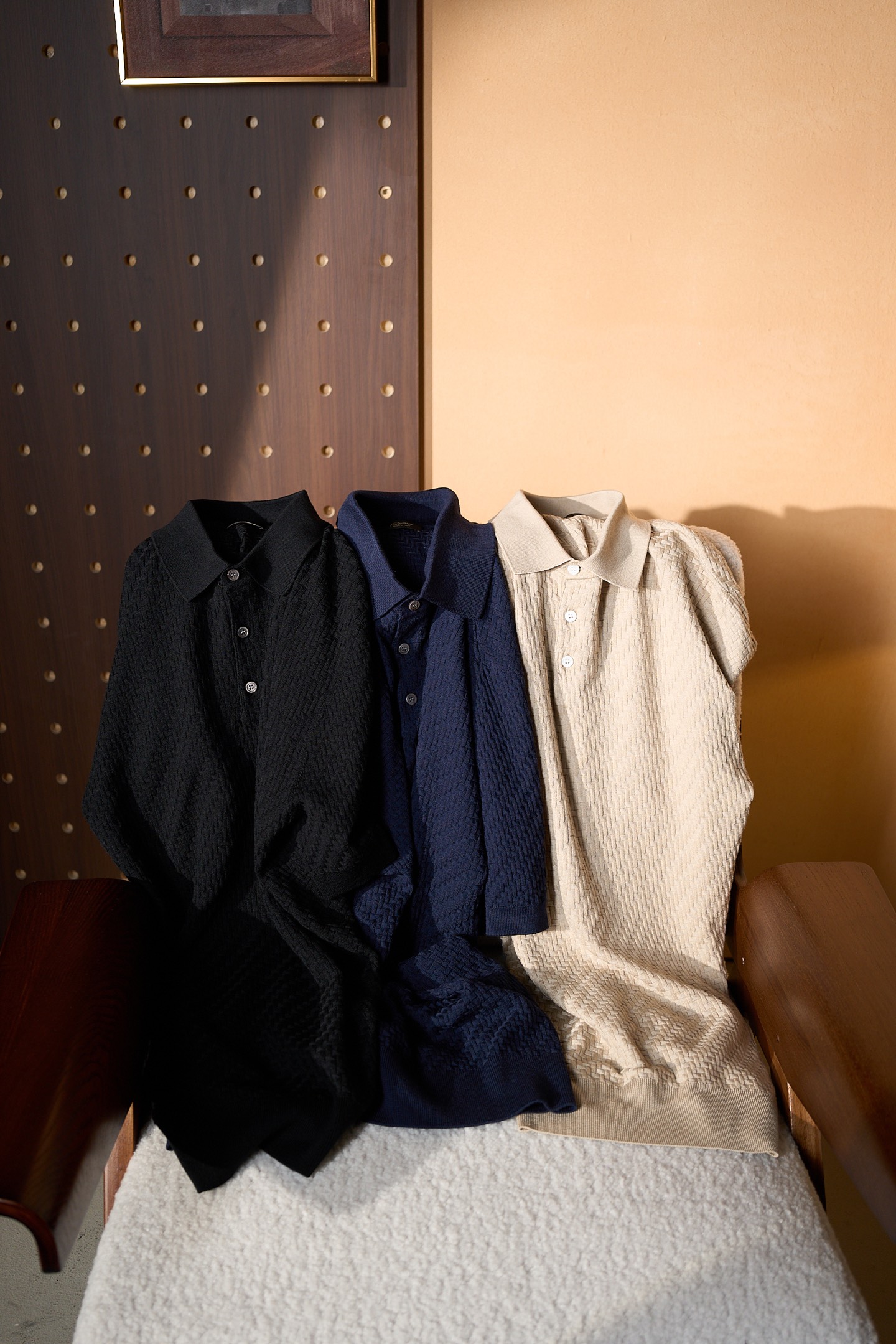 New#🟥Brioni 布里奥尼男士立体提花编织工艺三粒扣设计精选纱线含桑蚕丝翻领短袖针织POLO衫，翻