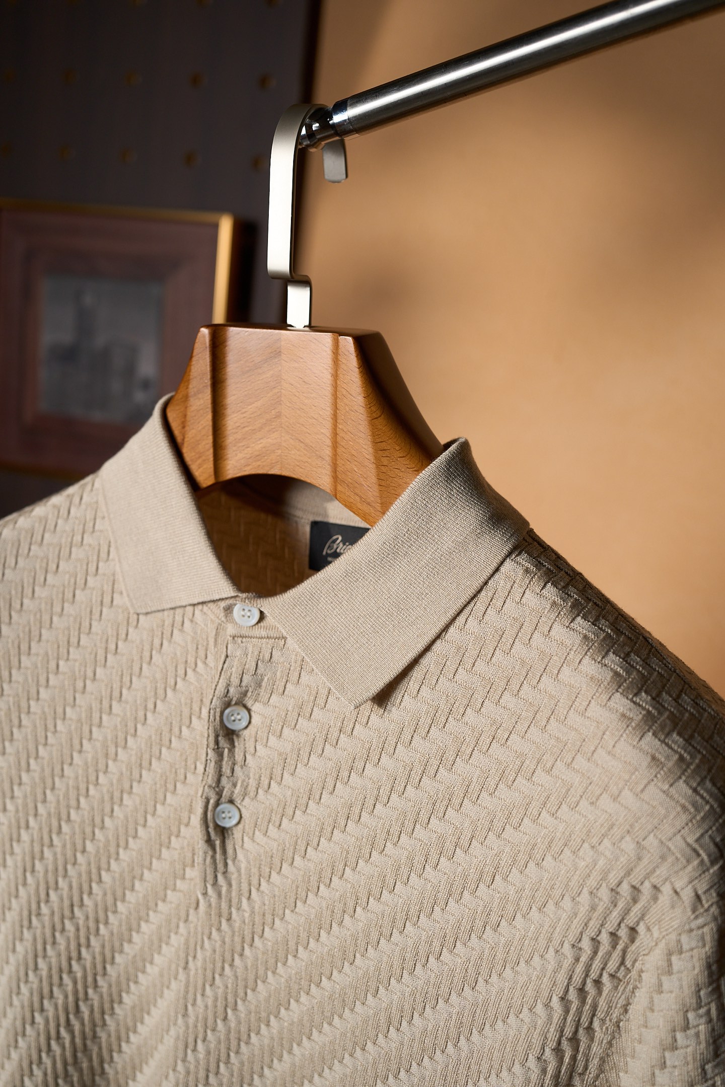 New#🟥Brioni 布里奥尼男士立体提花编织工艺三粒扣设计精选纱线含桑蚕丝翻领短袖针织POLO衫，翻