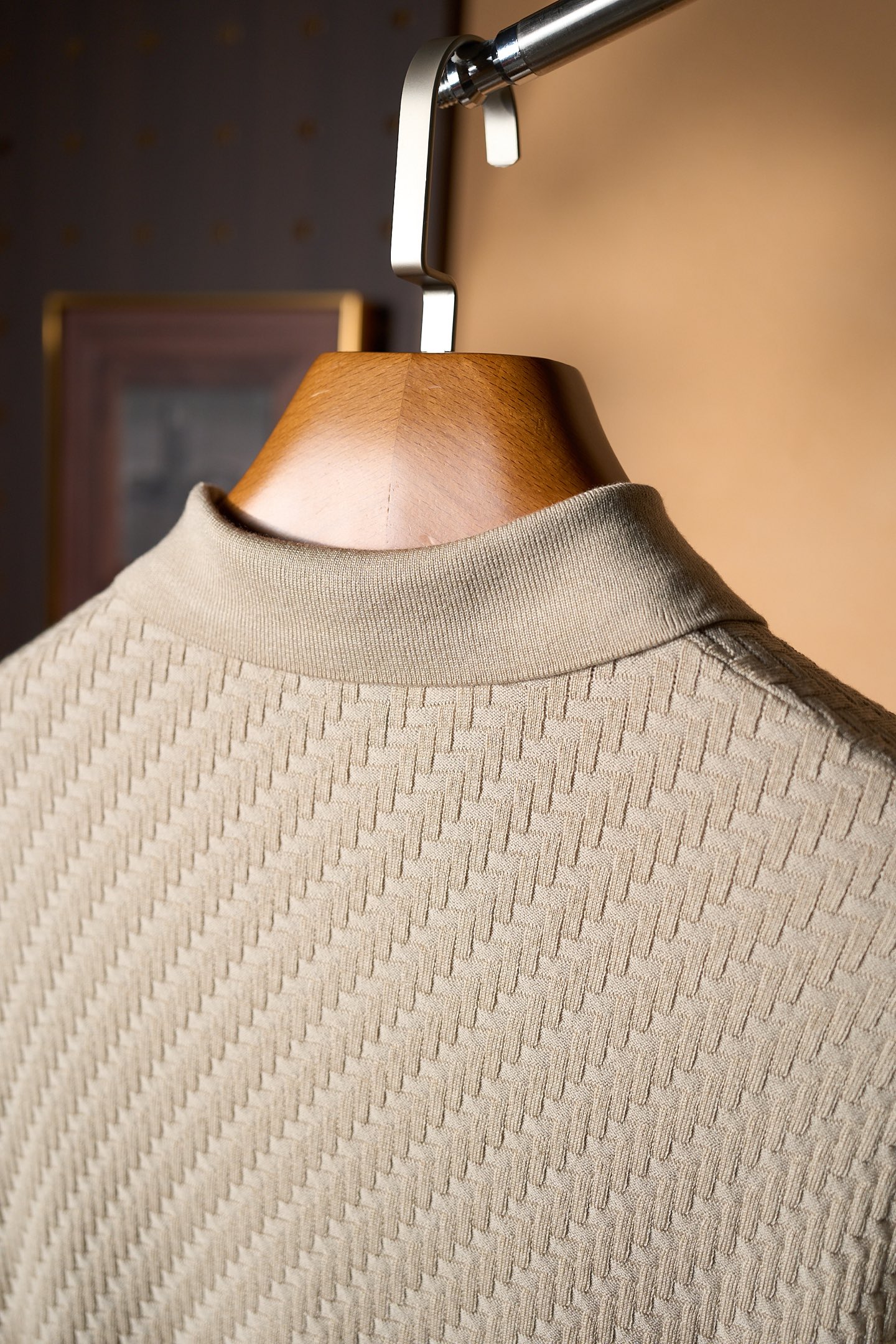 New#🟥Brioni 布里奥尼男士立体提花编织工艺三粒扣设计精选纱线含桑蚕丝翻领短袖针织POLO衫，翻