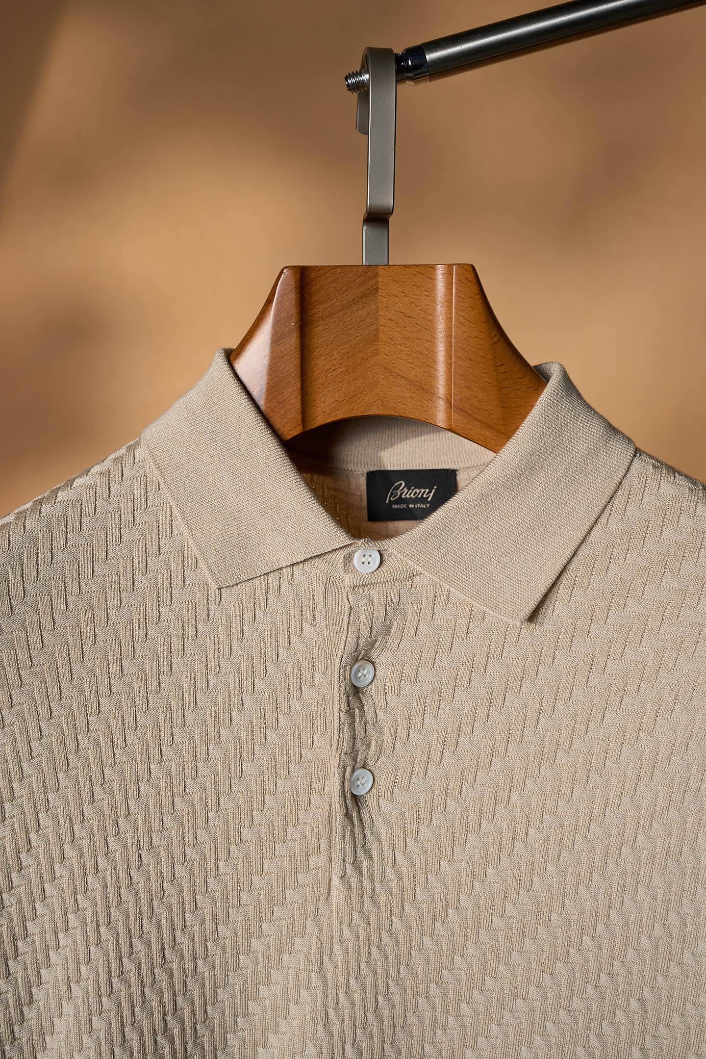 New#🟥Brioni 布里奥尼男士立体提花编织工艺三粒扣设计精选纱线含桑蚕丝翻领短袖针织POLO衫，翻