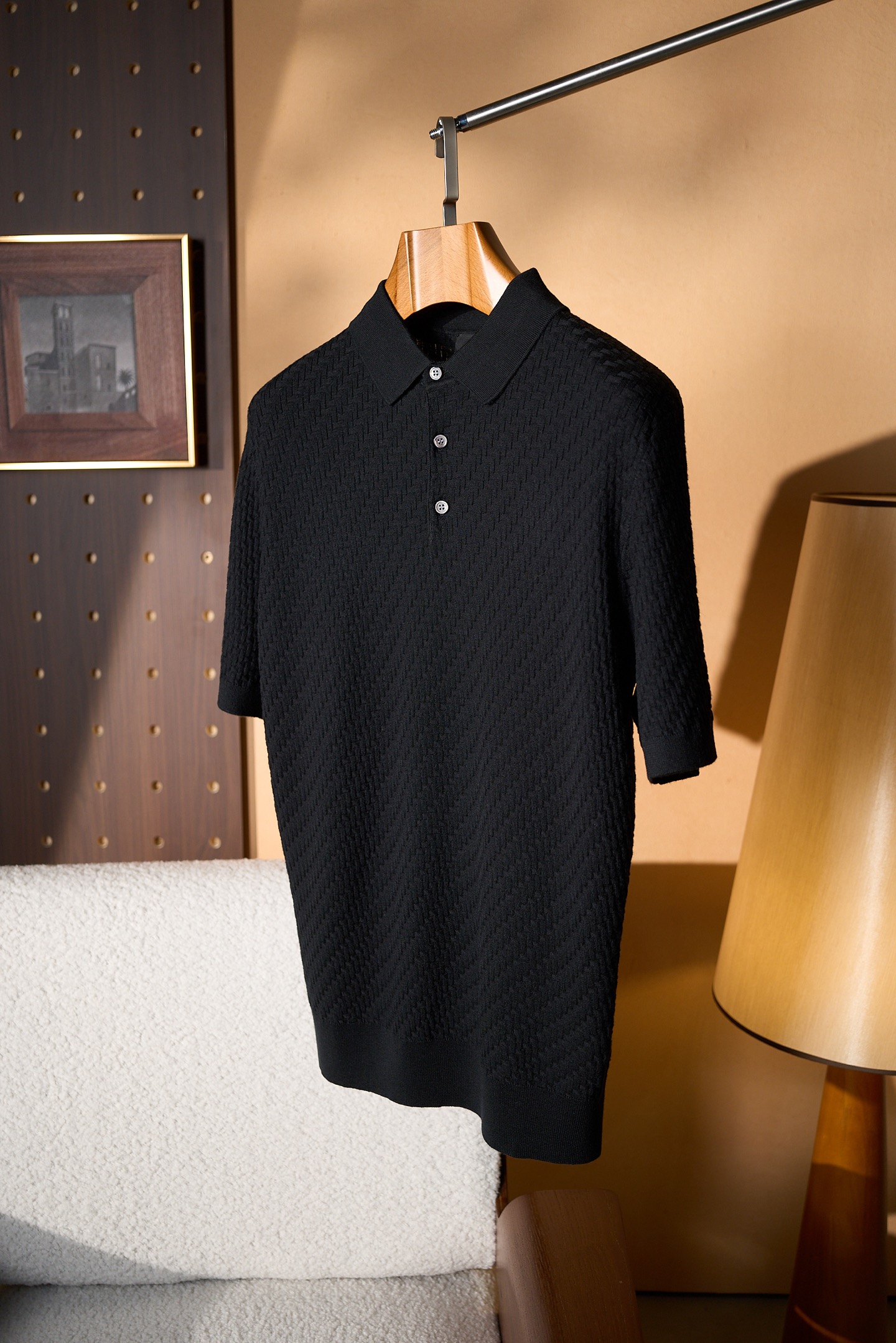 New#🟥Brioni 布里奥尼男士立体提花编织工艺三粒扣设计精选纱线含桑蚕丝翻领短袖针织POLO衫，翻