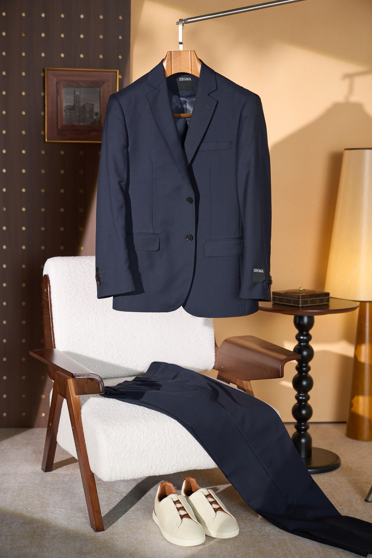 Zegna Navy Two Button Blazer