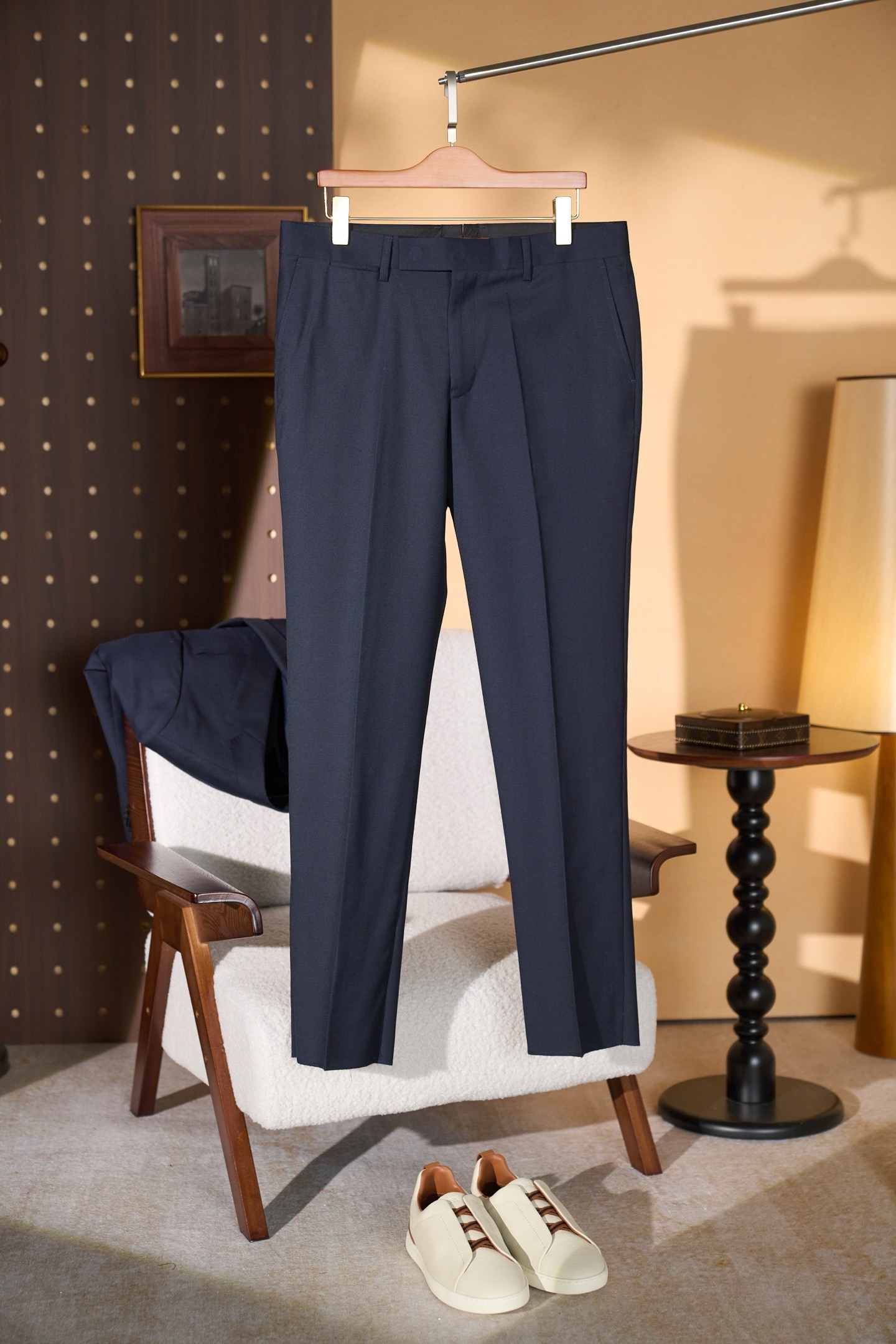 Zegna Navy Straight Leg Trousers