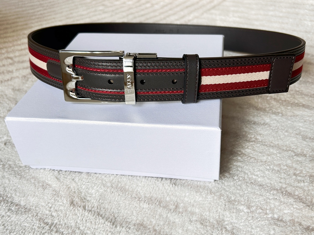 Bally Men’s Double Belt: Modern Style with Classic Black and White Stripes - 图片 6