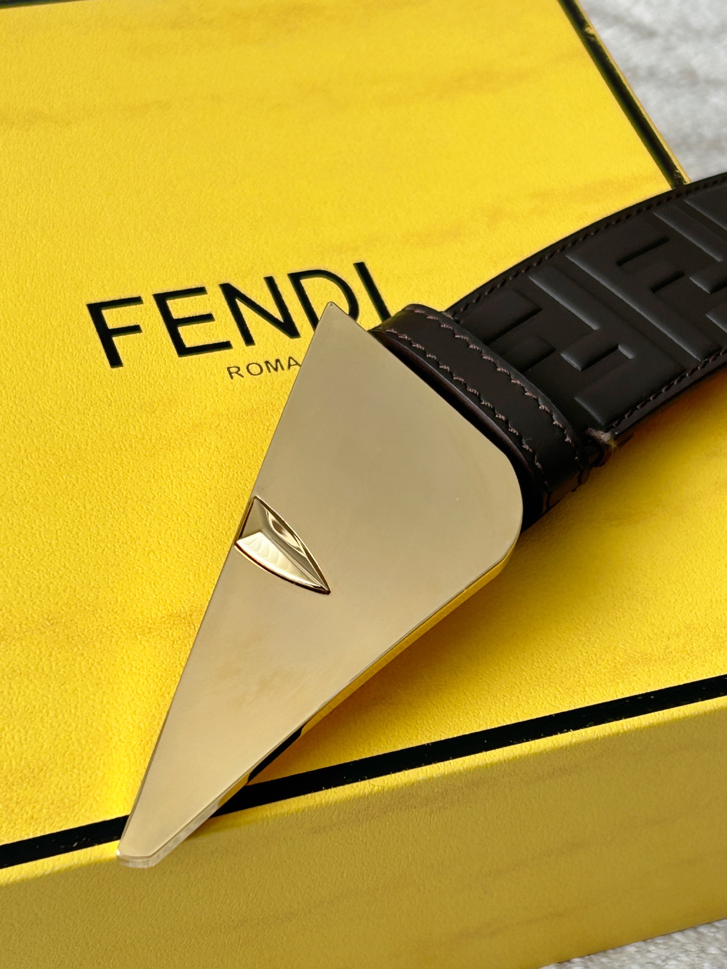 [Fendi Belts]FENDI Fendi Fashion Casual Belt Front Coffee Cowhide Print FF Pat