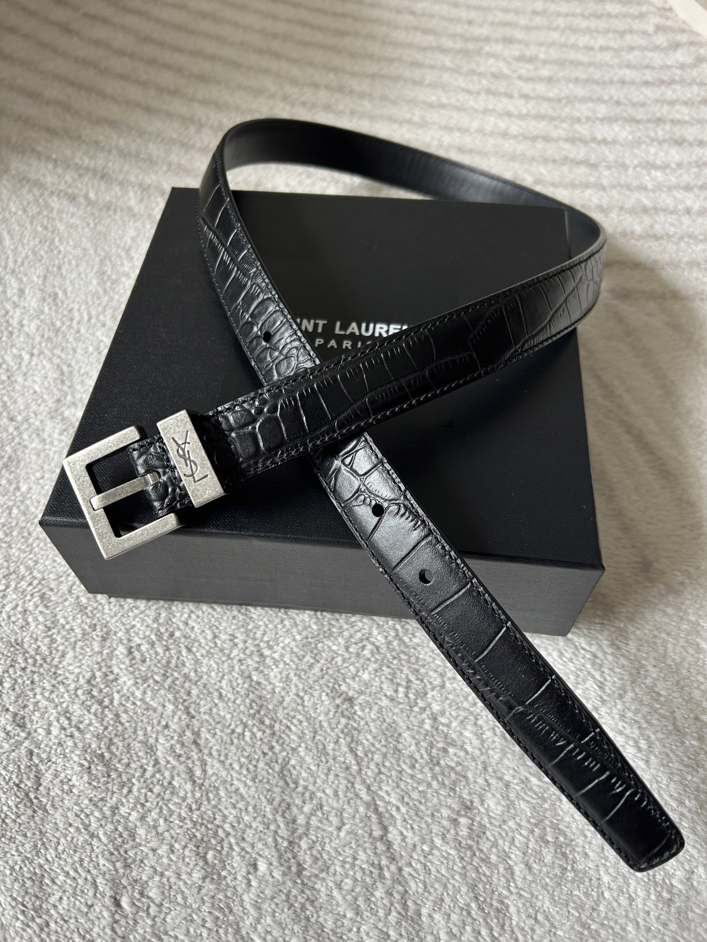 [YSL Belts]2.5 wide classic black leather with iconic YSL metal buckle eye-cat