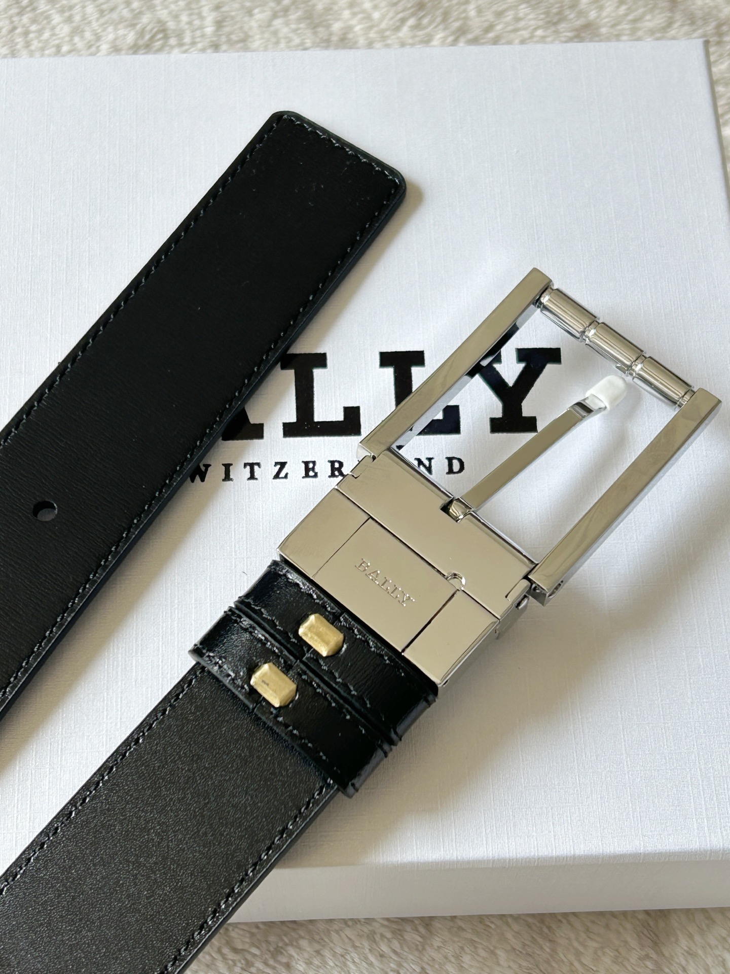 Bally Men’s Leather Belt: Modern Style with Double Belts, 3.4cm Width. - 图片 4
