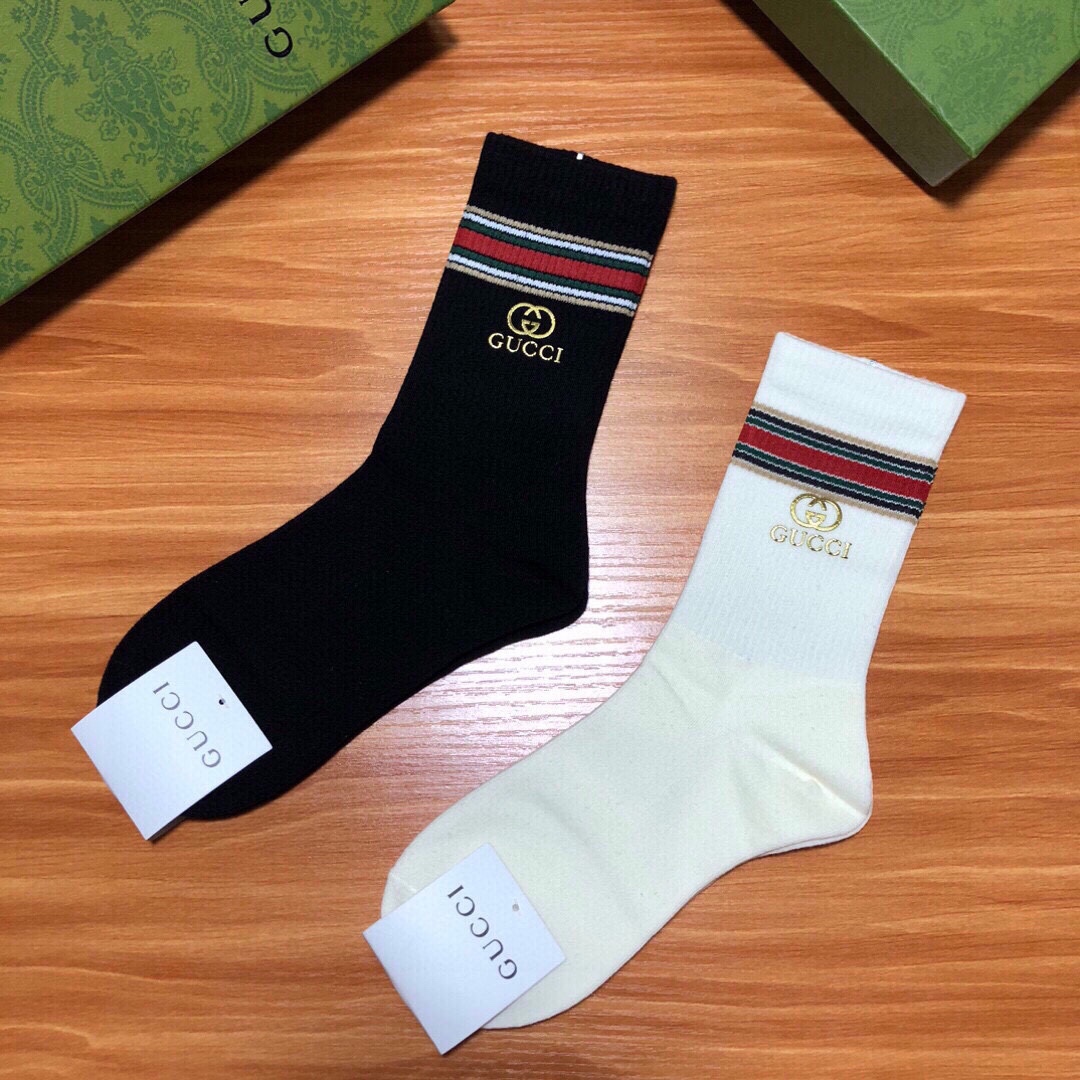 Gucci Sock- Mid Tube Socks 2023 Luxury Replicas
 Green Red Bronzing Women Combed Cotton