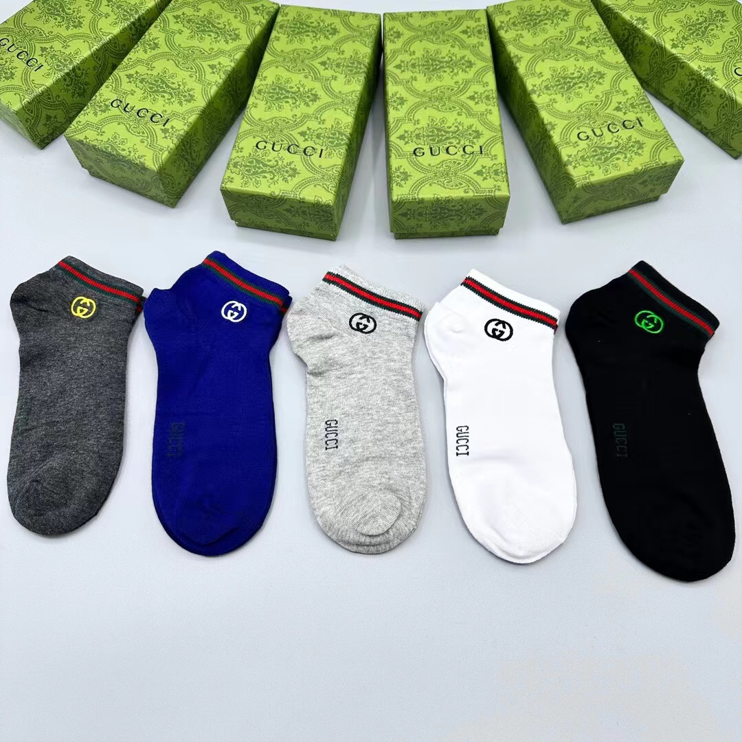 Gucci Sock- Green Embroidery Men Cotton