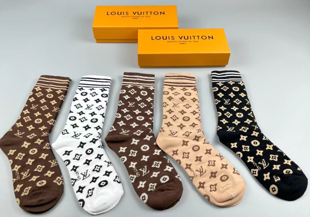 LouisVuitton路易威登️驴家新品高筒袜子️一盒五双纯棉材质提花经典标志柔软舒适透气提花经典标志