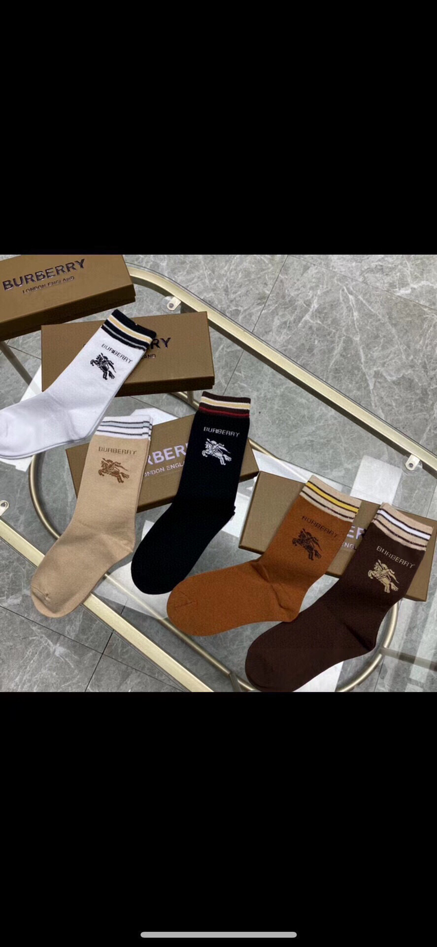  🆕Burberry · 巴宝莉❗️大B家新品女款高筒袜子❗️【一盒五双】格子设计搭配战马🐎logo，简