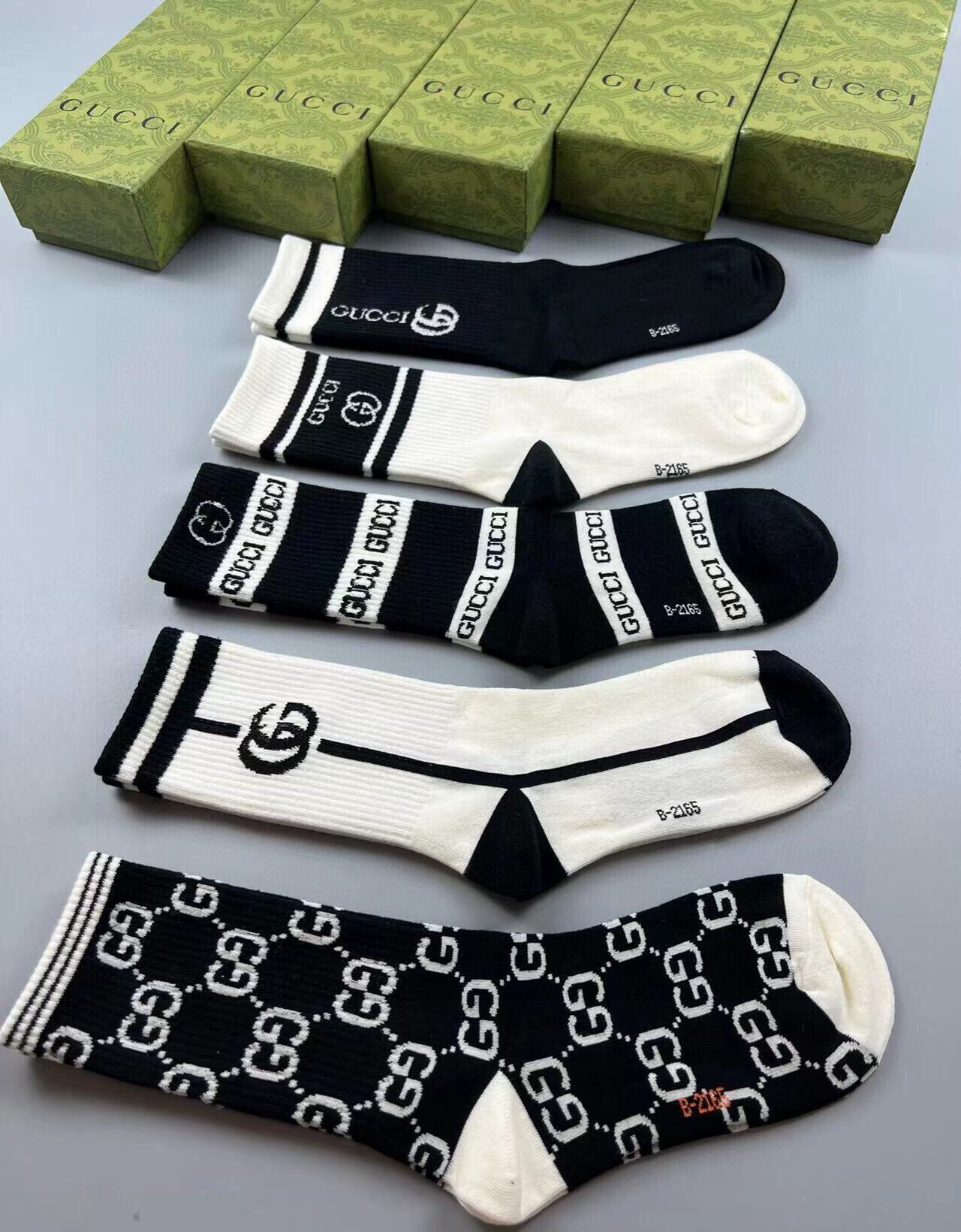  🆕Gucci · 古奇❗️大G家新品长筒袜子❗️【一盒五双】经典双G标志，特显高大上，纯棉材质，透气舒