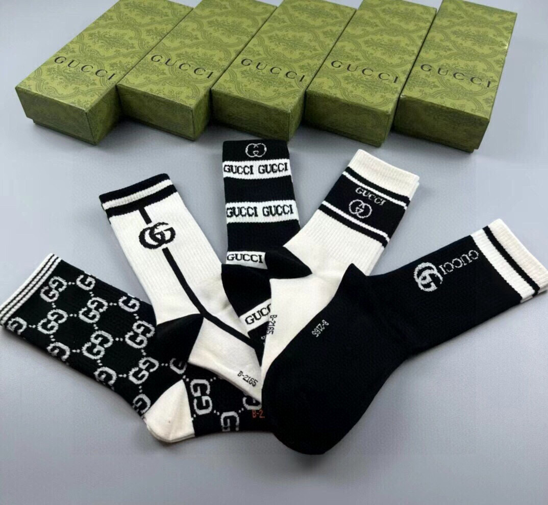  🆕Gucci · 古奇❗️大G家新品长筒袜子❗️【一盒五双】经典双G标志，特显高大上，纯棉材质，透气舒