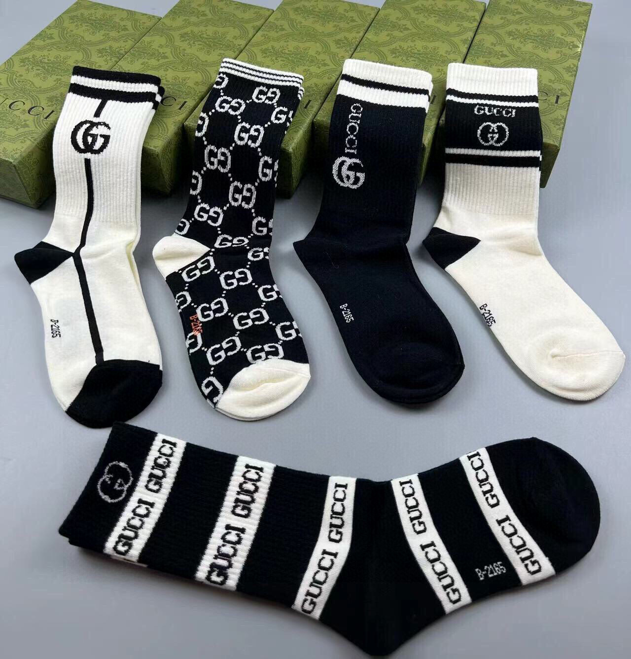 🆕Gucci · 古奇❗️大G家新品长筒袜子❗️【一盒五双】经典双G标志，特显高大上，纯棉材质，透气舒