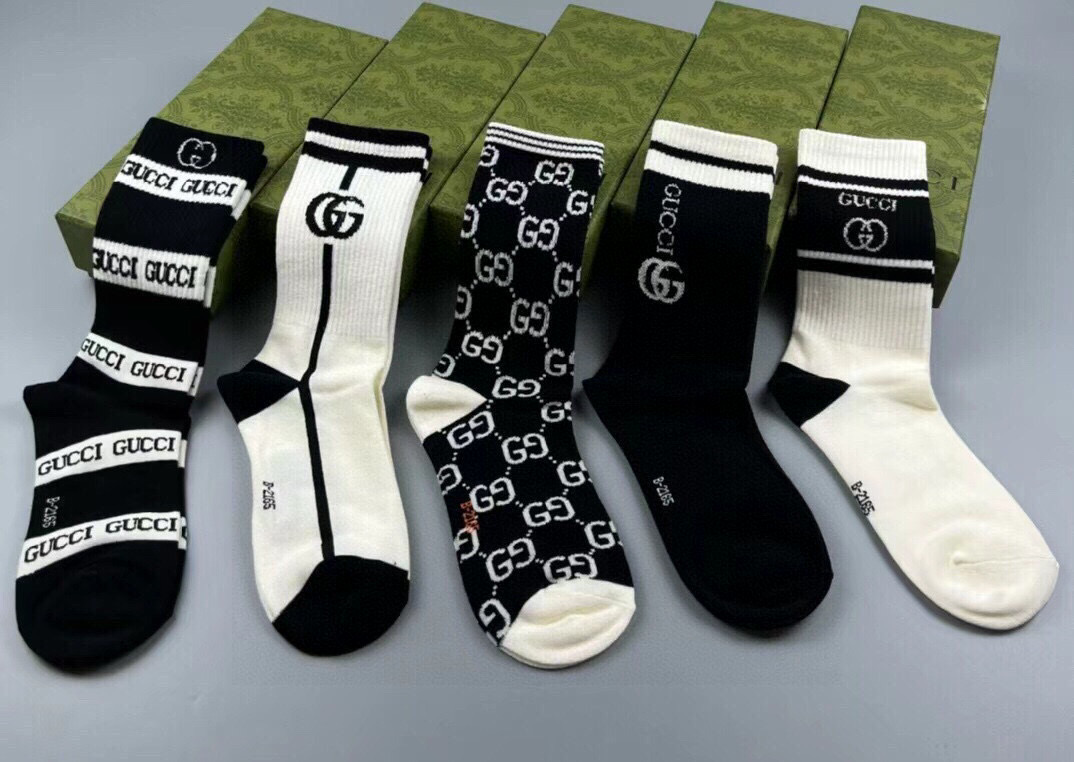  🆕Gucci · 古奇❗️大G家新品长筒袜子❗️【一盒五双】经典双G标志，特显高大上，纯棉材质，透气舒