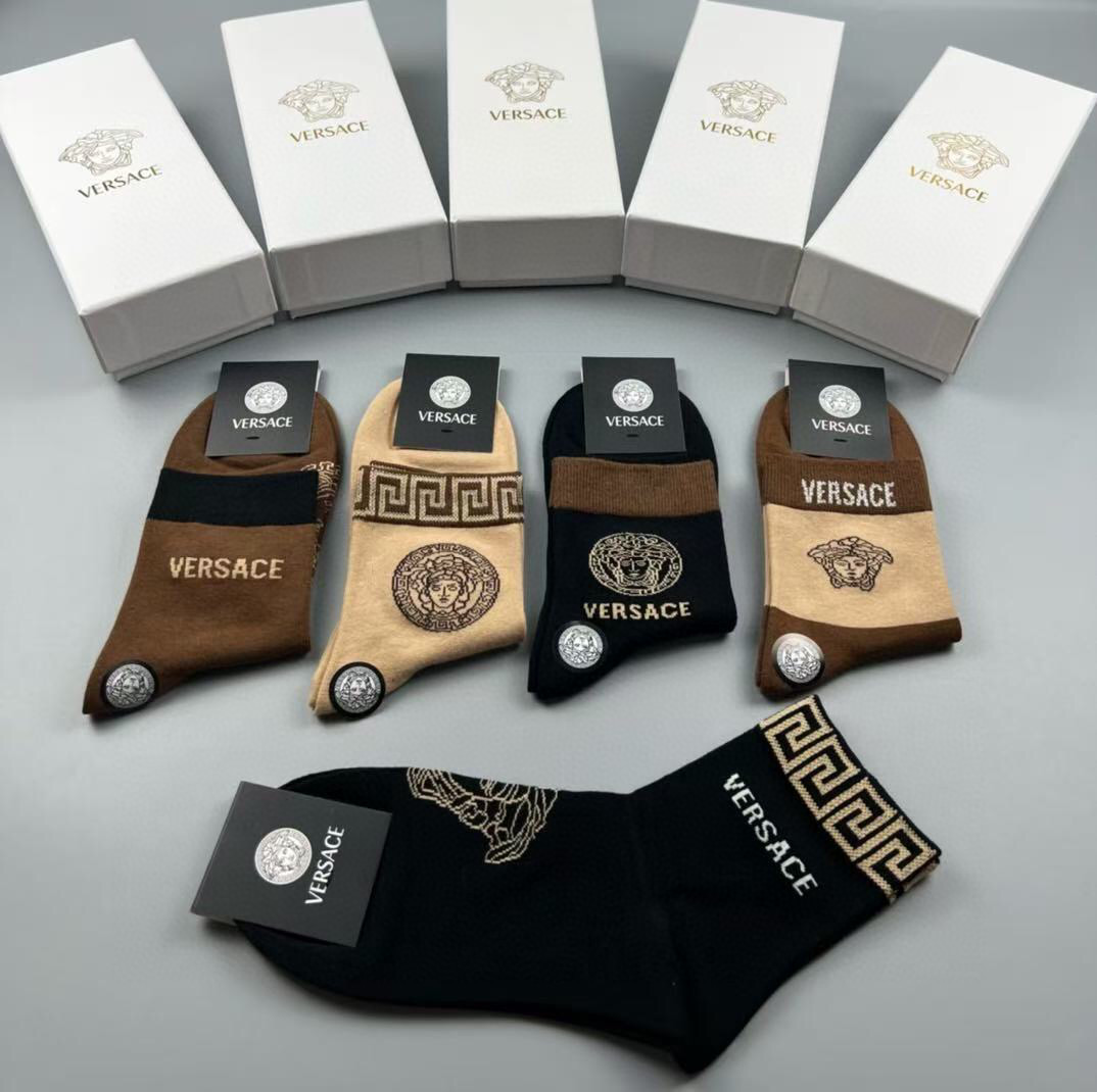  🆕Versace · 范思哲❗️新品男款袜子❗️【一盒五双】纯棉材质织造，超柔软舒适，提花经典美人头➕