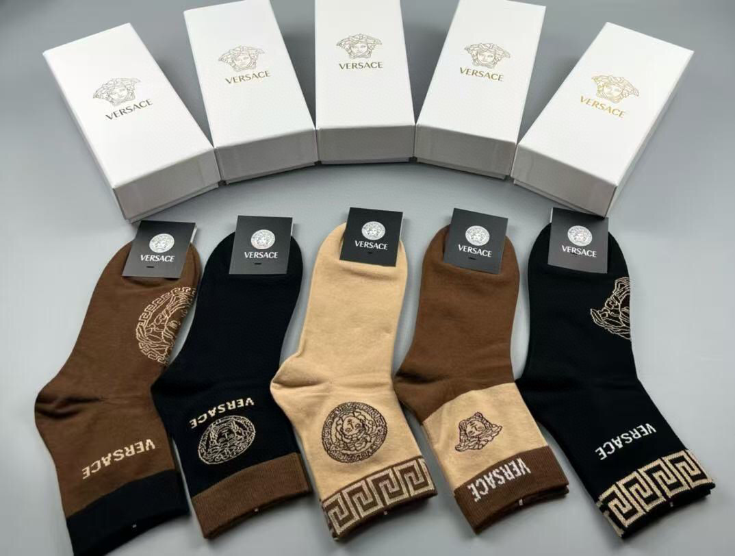  🆕Versace · 范思哲❗️新品男款袜子❗️【一盒五双】纯棉材质织造，超柔软舒适，提花经典美人头➕