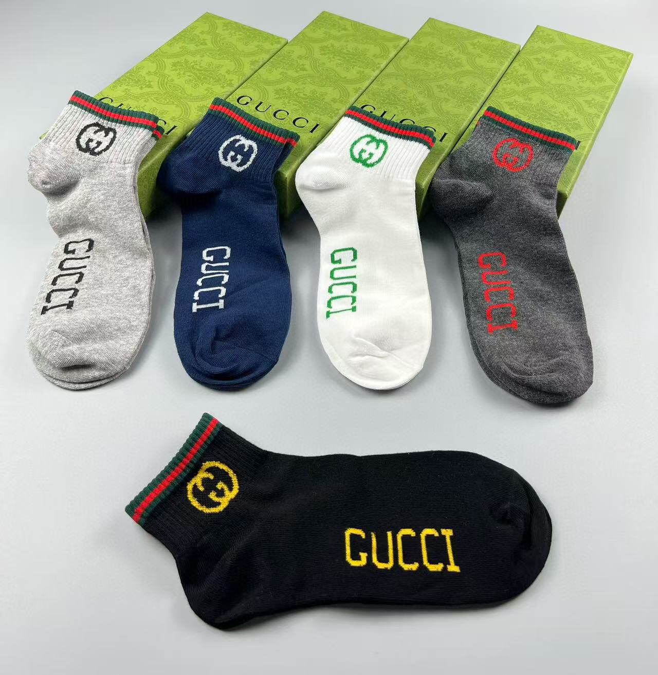  🆕Gucci · 古奇❗️G家新品短袜❗️【一盒五双】提花经典标志，超级nice，实物超漂亮，超火爆小