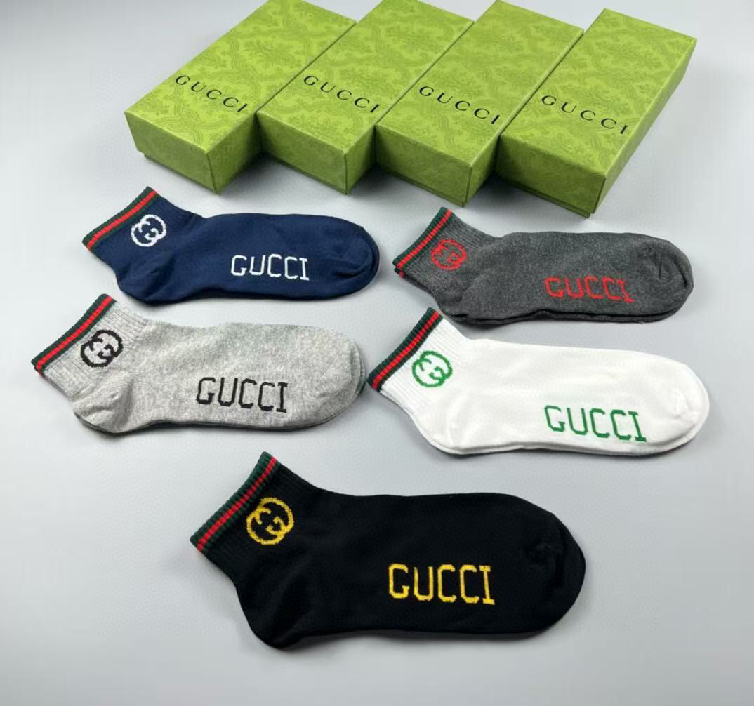  🆕Gucci · 古奇❗️G家新品短袜❗️【一盒五双】提花经典标志，超级nice，实物超漂亮，超火爆小