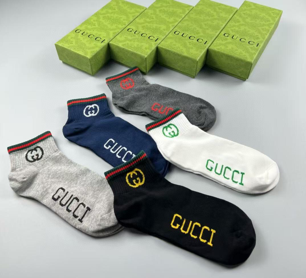  🆕Gucci · 古奇❗️G家新品短袜❗️【一盒五双】提花经典标志，超级nice，实物超漂亮，超火爆小