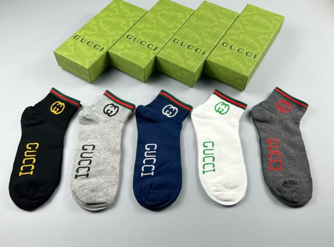  🆕Gucci · 古奇❗️G家新品短袜❗️【一盒五双】提花经典标志，超级nice，实物超漂亮，超火爆小