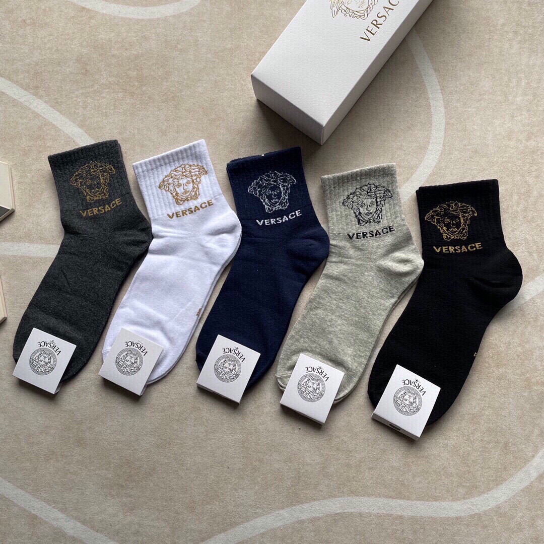  🆕Versace · 范思哲❗️新品短筒男款袜子❗️【一盒五双】纯棉材质织造，超柔软舒适，提花经典美人