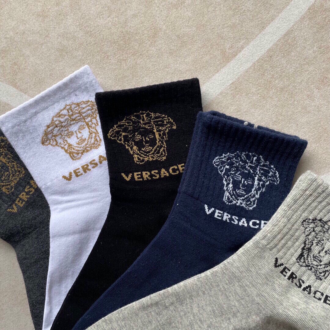  🆕Versace · 范思哲❗️新品短筒男款袜子❗️【一盒五双】纯棉材质织造，超柔软舒适，提花经典美人