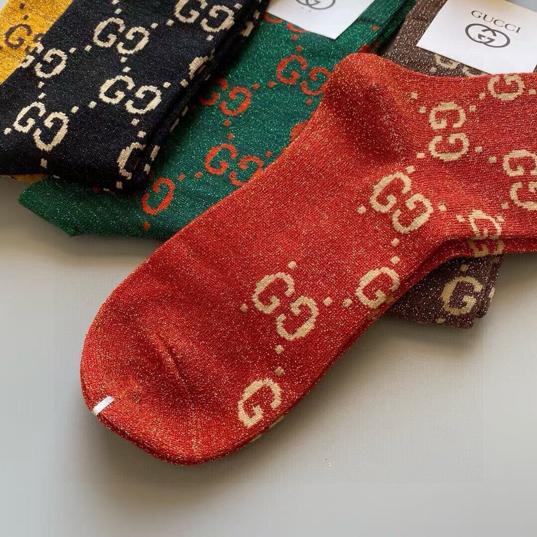  🆕Gucci · 古奇❗️炒鸡火爆的款式❗️【一盒五双】G家专柜一直在售的经典款，纯棉织造，加上闪闪金