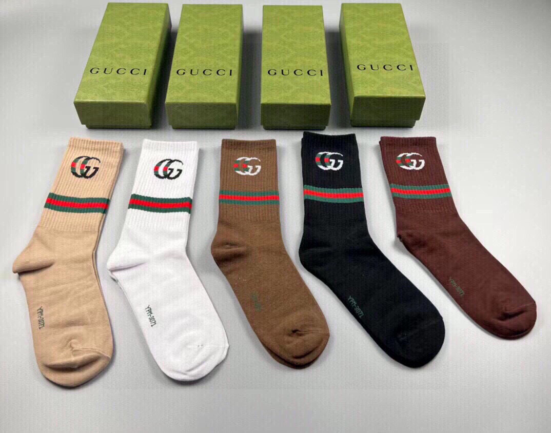  🆕Gucci · 古奇❗️大G家新品长筒袜子❗️【一盒五双】罗口处双G标志搭配红绿条，特显高大上，纯棉