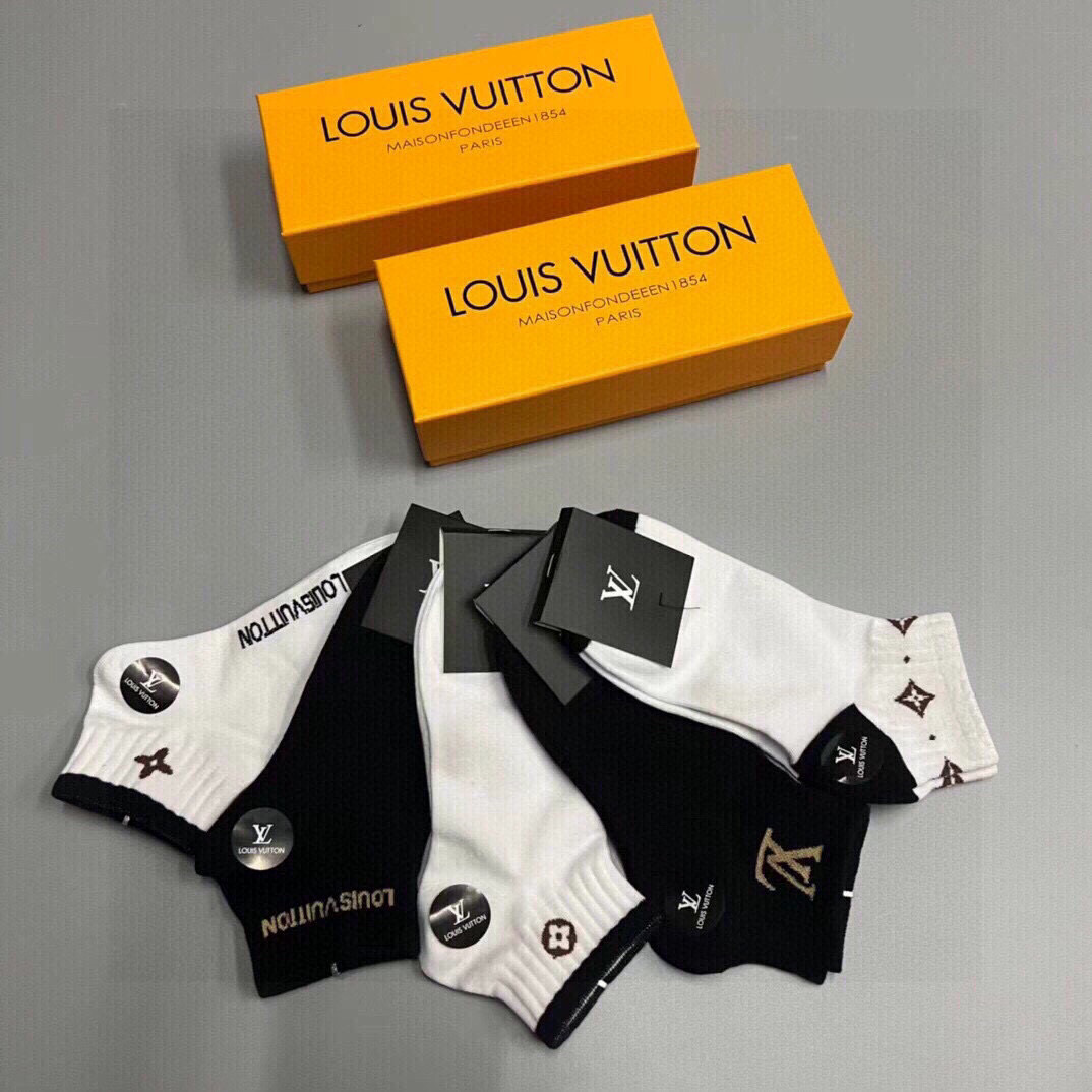  🆕Louis Vuitton · 路易威登❗️驴家新品男款袜子❗️【一盒五双】提花驴家经典logo，纯