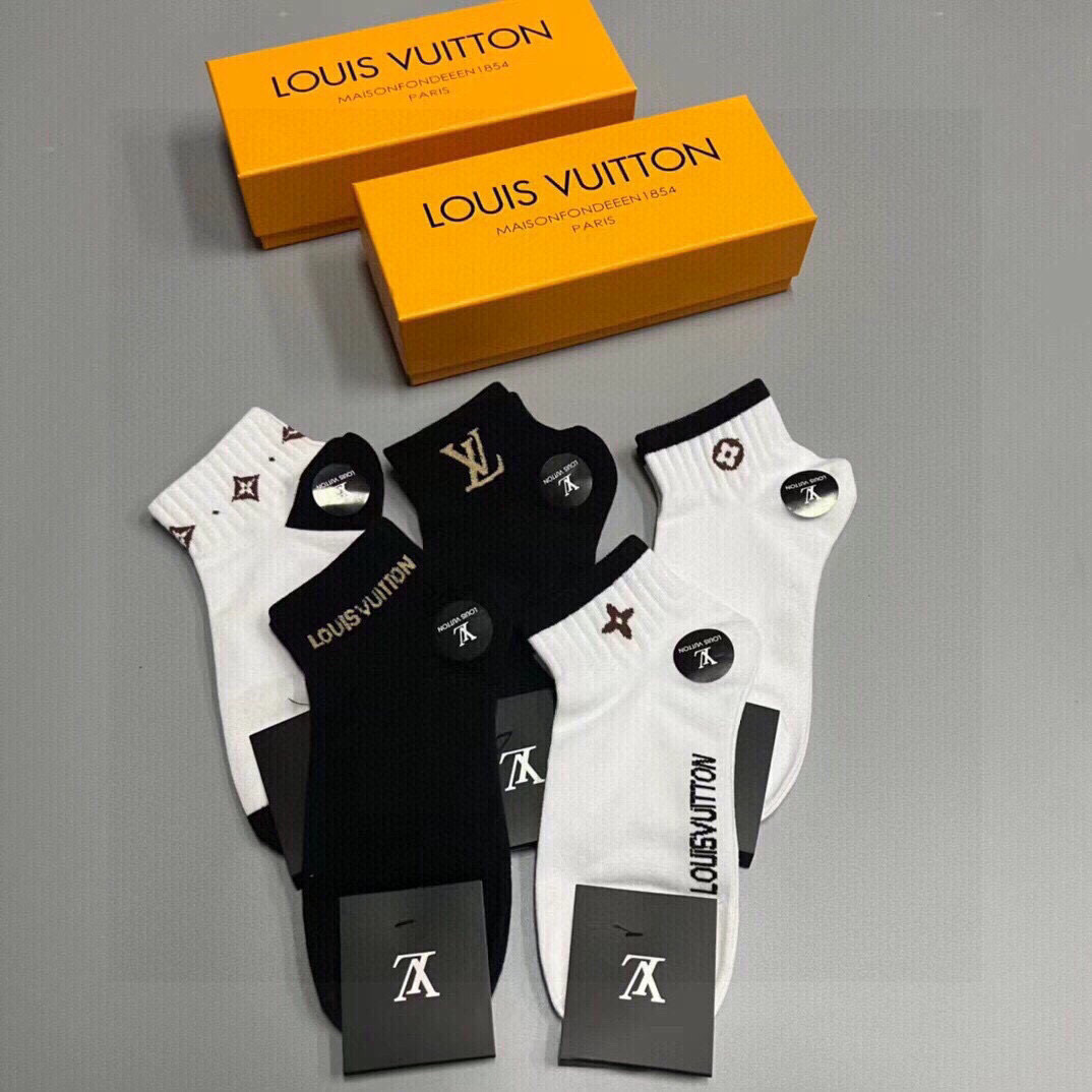  🆕Louis Vuitton · 路易威登❗️驴家新品男款袜子❗️【一盒五双】提花驴家经典logo，纯