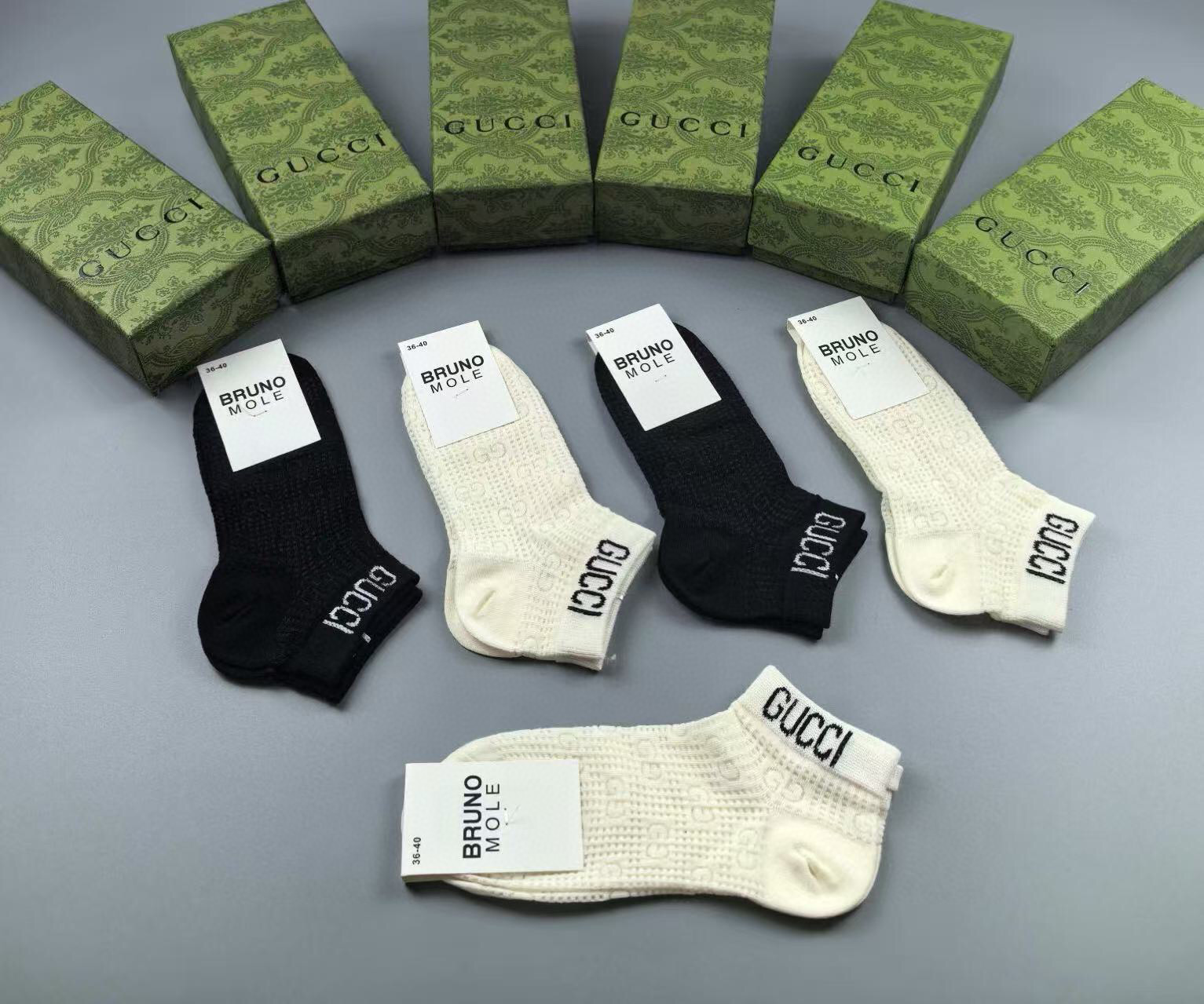  🆕Gucci · 古奇❗️G家新品短袜❗️【一盒五双】提花经典标志，超级nice，实物超漂亮，超火爆小