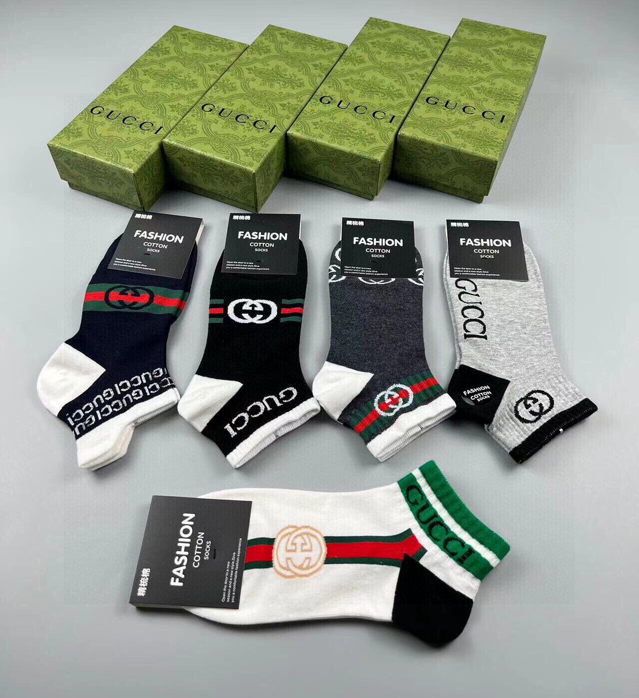  🆕Gucci · 古奇❗️G家新品男款短袜❗️【一盒五双】G家专柜同步短袜，提花经典标志，超级nice