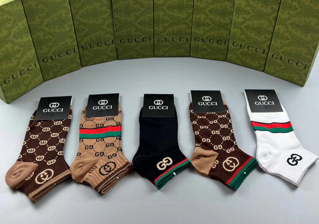  🆕Gucci · 古奇❗️G家新品短袜❗️【一盒五双】提花经典标志，超级nice，实物超漂亮，超火爆小