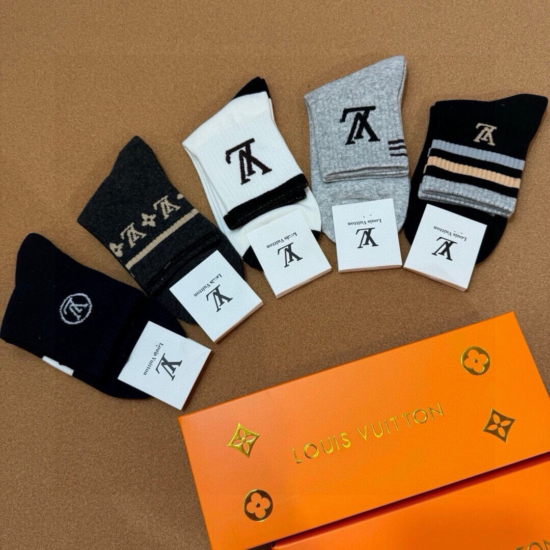  🆕Louis Vuitton · 路易威登❗️驴家新品男款袜子❗️【一盒五双】驴家经典logo，纯棉材