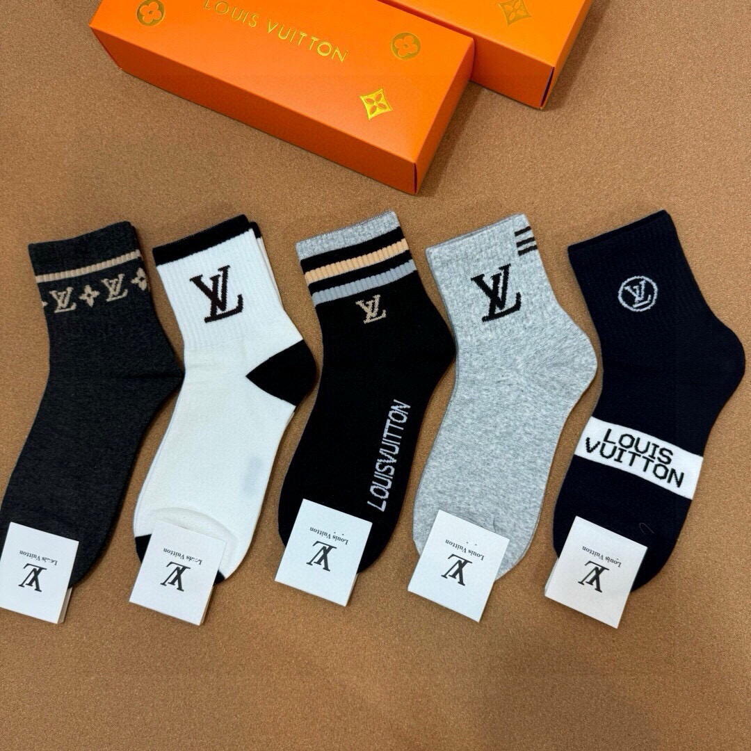  🆕Louis Vuitton · 路易威登❗️驴家新品男款袜子❗️【一盒五双】驴家经典logo，纯棉材
