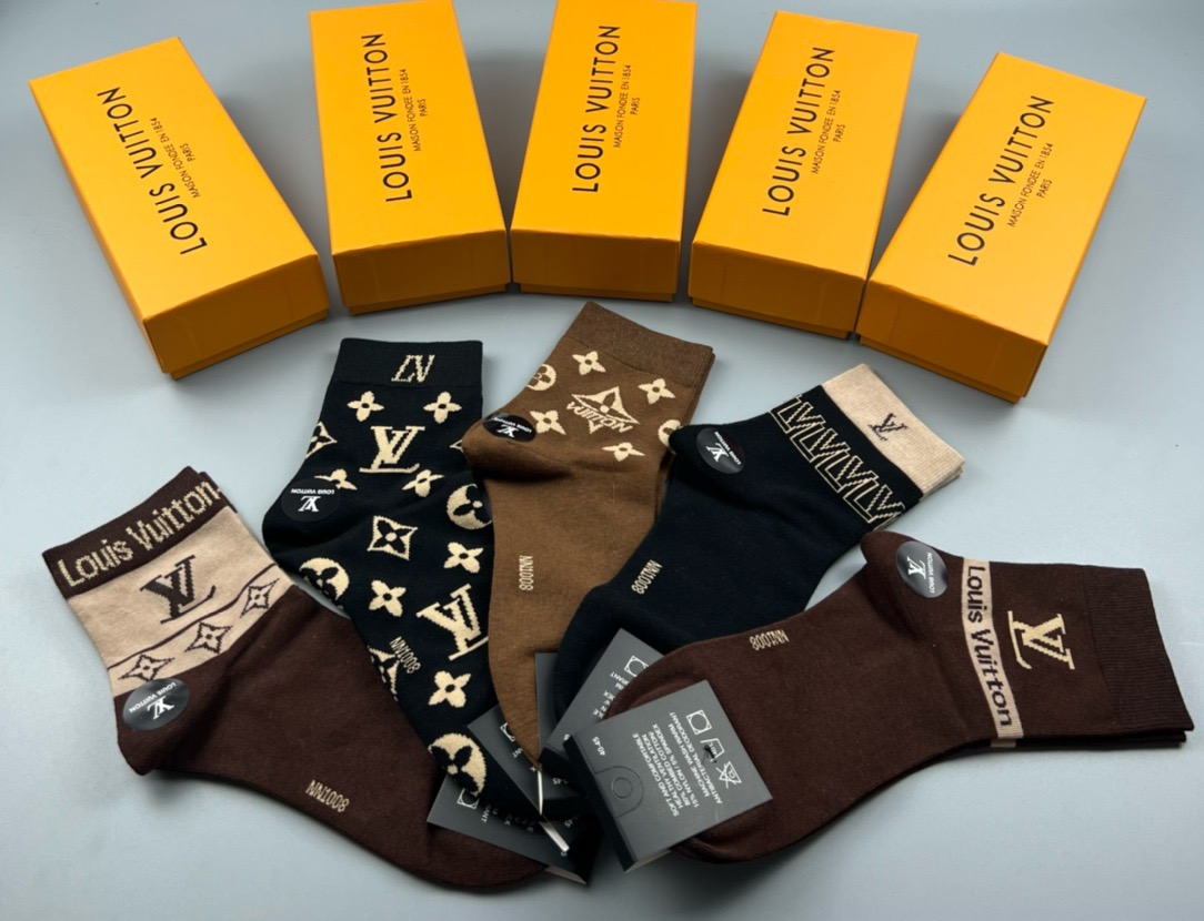  🆕Louis Vuitton · 路易威登❗️驴家新品袜子❗️【一盒五双】驴家经典logo，纯棉材质制
