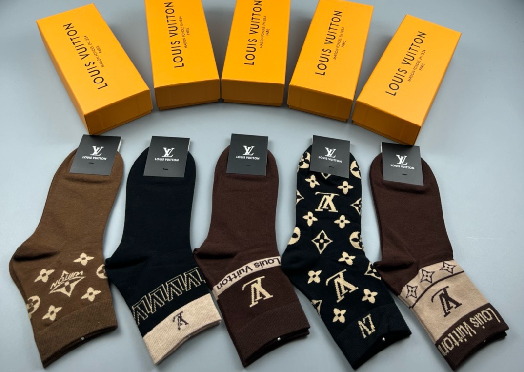 🆕Louis Vuitton · 路易威登❗️驴家新品袜子❗️【一盒五双】驴家经典logo，纯棉材质制
