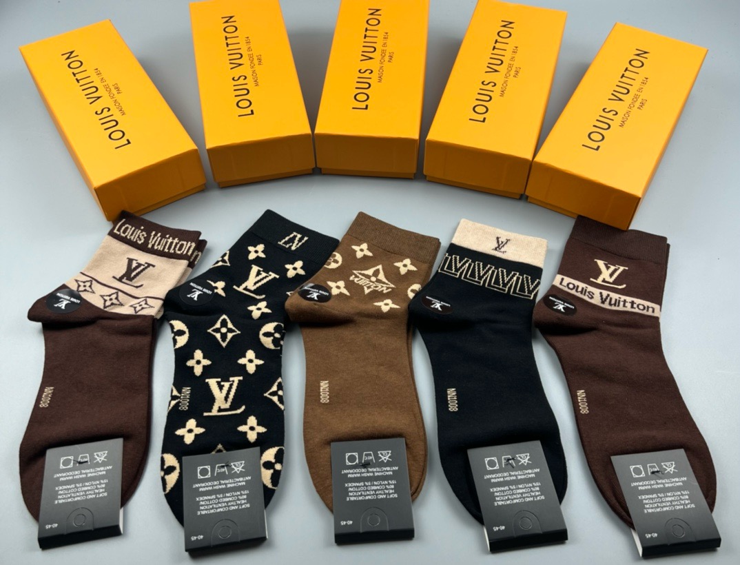  🆕Louis Vuitton · 路易威登❗️驴家新品袜子❗️【一盒五双】驴家经典logo，纯棉材质制