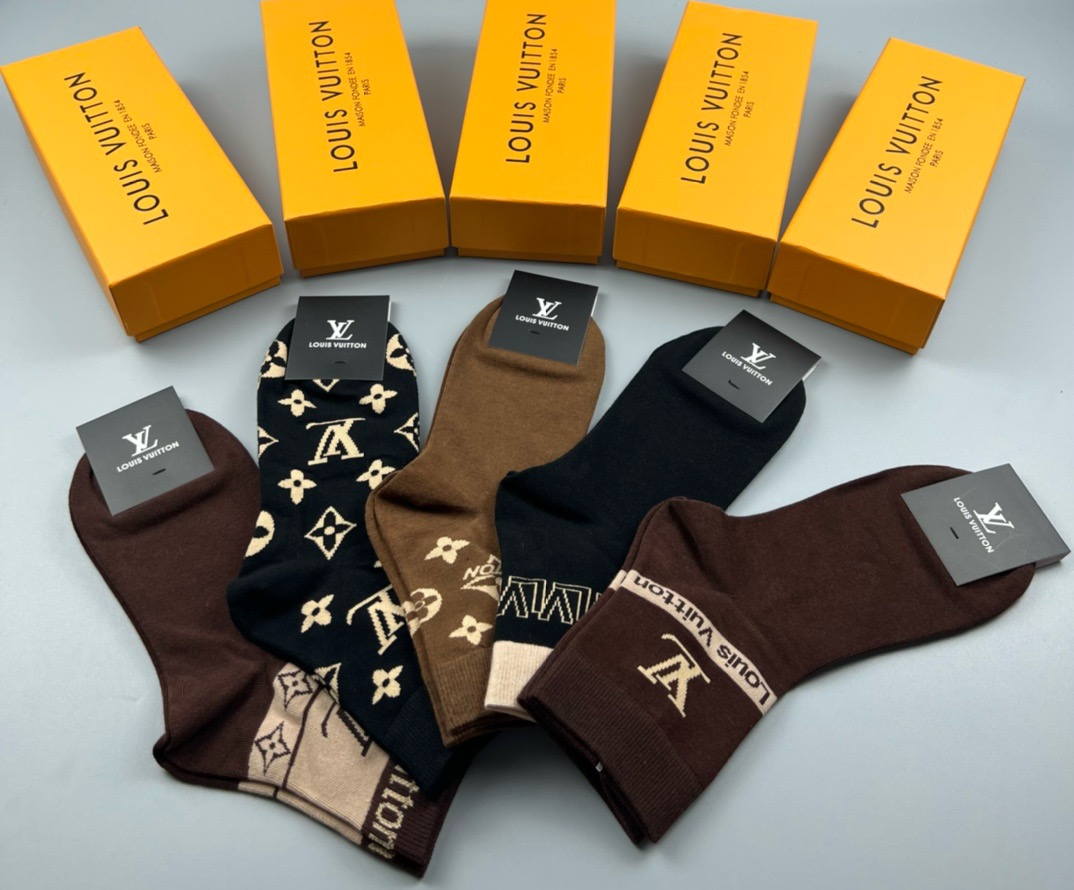  🆕Louis Vuitton · 路易威登❗️驴家新品袜子❗️【一盒五双】驴家经典logo，纯棉材质制