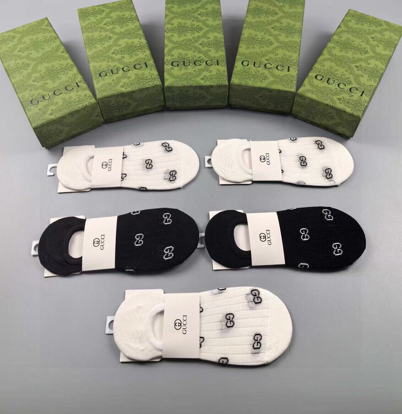  🆕Gucci · 古奇❗️G家新品女款隐形袜子❗️【一盒五双】提花经典标志，纯棉材质，超舒适超美腻❗️