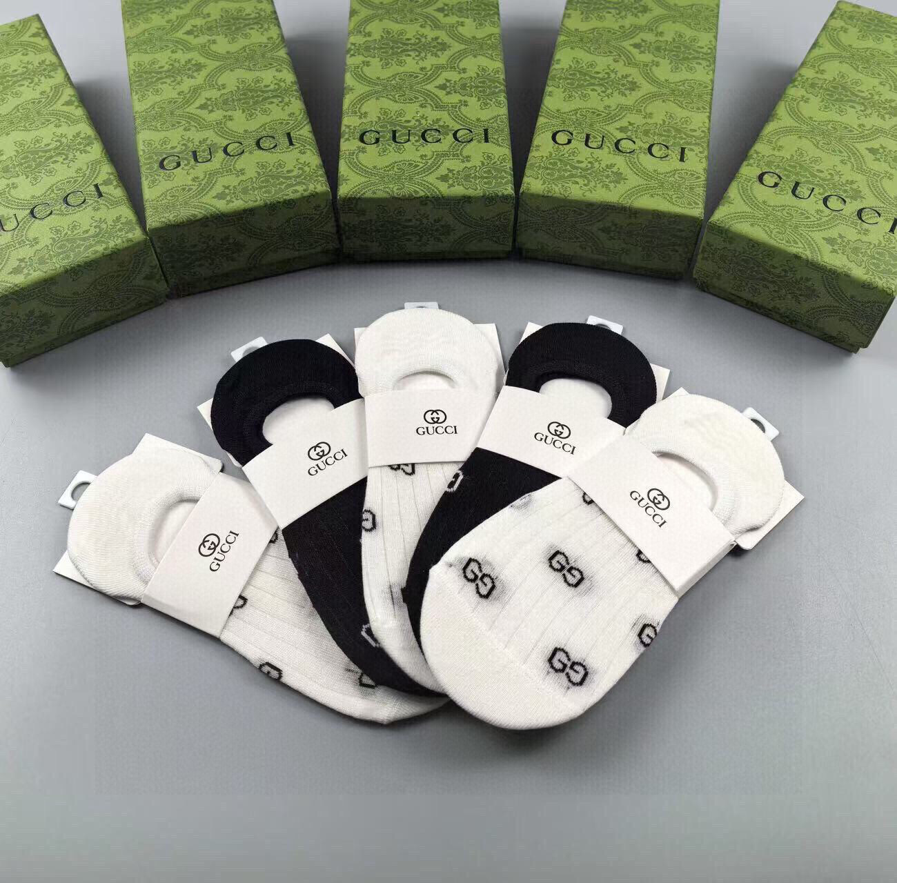  🆕Gucci · 古奇❗️G家新品女款隐形袜子❗️【一盒五双】提花经典标志，纯棉材质，超舒适超美腻❗️